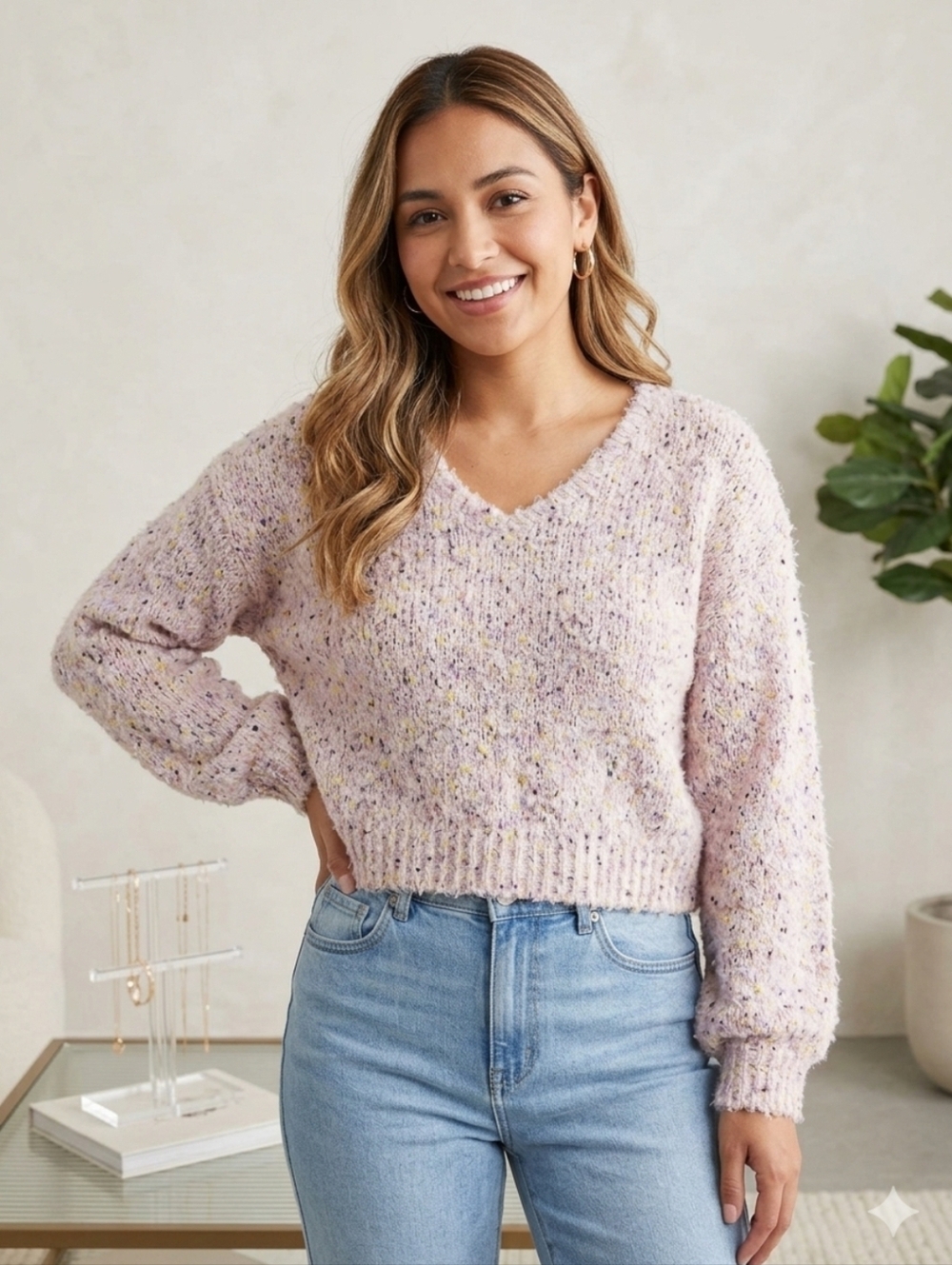 wild fable Pastel Lavender Speckled V-Neck Sweater